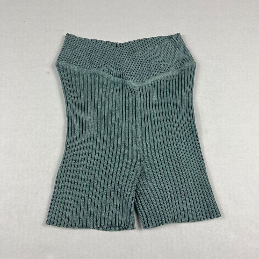 NBD Womens Ribbed Knit Booty Shorts Green High Waisted Pull On Stretch SMALL